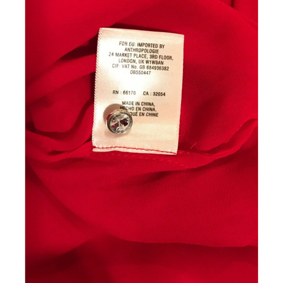 Anthropologie Moulinette Soeurs Colinne Red 3/4 Sleeve Bibbed Button Blouse - 2 - Picture 13 of 13